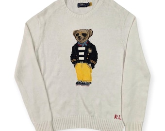 Maglione lavorato a maglia Polo Ralph Lauren Bear bianco da uomo, taglia piccola