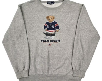Polo Ralph Lauren Vintage Rare Bear Sweatshirt Grau Herren XL