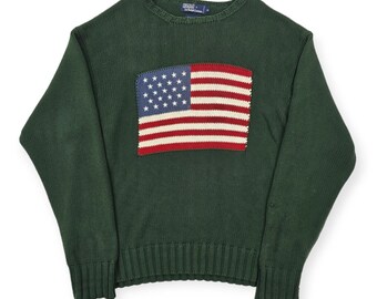 Polo Ralph Lauren Flag Vintage Knitted Jumper Green Men's XL