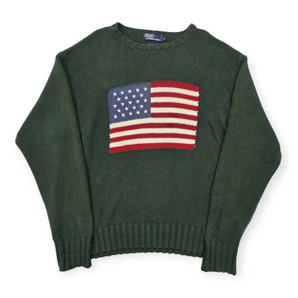 Polo Ralph Lauren Flag Vintage Knitted Jumper Green Men's XL