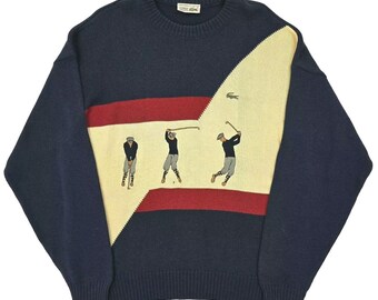 Chemise Lacoste Vintage Golf Graphic Knitted Jumper Blue Men's XL