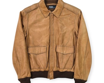 Polo Ralph Lauren Vintage Leather Harrington Jacket Brown Men's