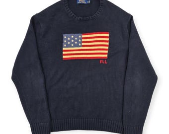 Polo Ralph Lauren USA Flag Knitted Jumper Blue Men's Large