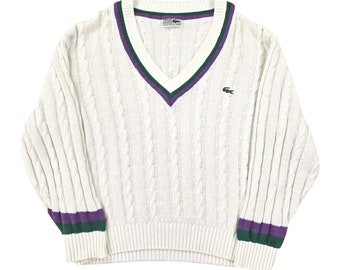 Chemise Lacoste Vintage Cable Knit Cricket Pullover Weiß Herren Medium