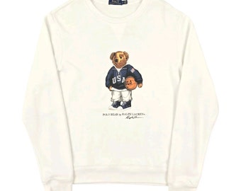 Polo Ralph Lauren Bear Spellout Sweatshirt Weiß Herren Large