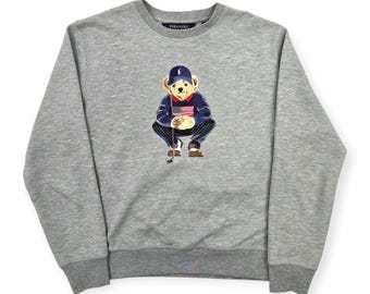 Sudadera Polo Golf Ralph Lauren con estampado de oso, color gris, talla M para hombre.