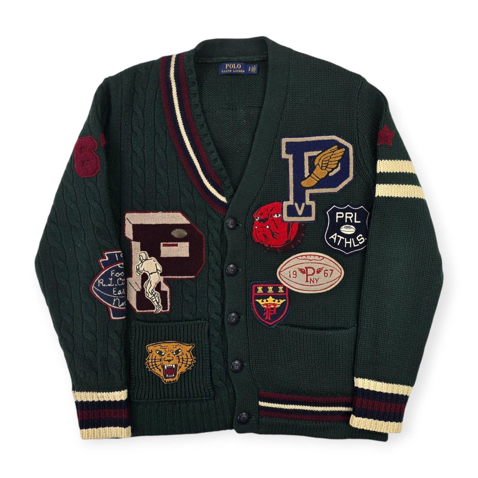 Polo Ralph Lauren Letterman Varsity Patches Knitted Cardigan Green 