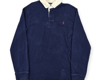Polo Ralph Lauren vintage - Chemise de rugby bleu pour hommes Grande