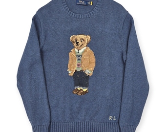 Polo Ralph Lauren Bear Knitted Jumper Blue Men's Medium