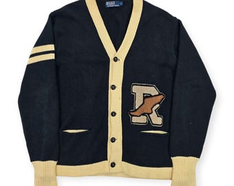 Cardigan Polo Ralph Lauren Vintage P-Wing College in maglia, nero, da uomo, taglia L