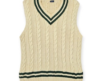 Polo Ralph Lauren Wimbledon Vintage Cable Knit Vest Jumper Cream Men's Large