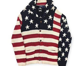Polo Ralph Lauren USA Flag Shawl Knitted Cardigan Men's Medium