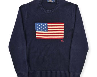 Polo Ralph Lauren USA Flag Knitted Jumper Blue Men's Medium