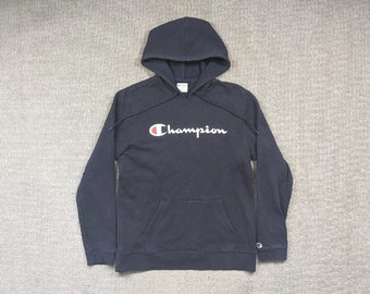 Champion Y2k Spellout Logo Hoodie Navy Men's Medium - Etsy