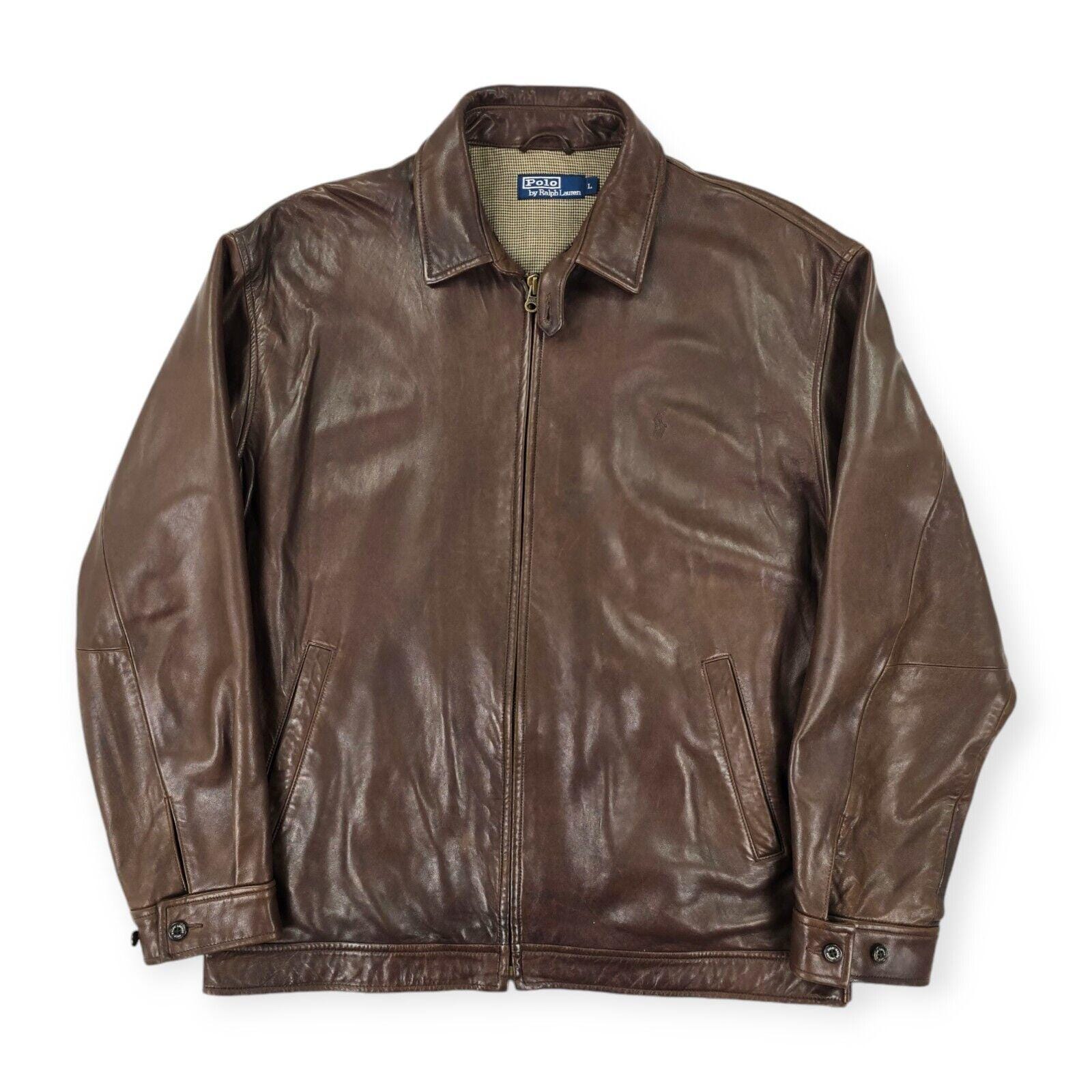 Polo Ralph Lauren Vintage Leather Harrington Jacket Brown Men's