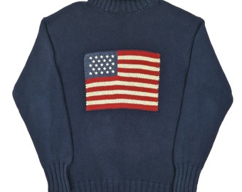 Polo Country Ralph Lauren Vintage Flag Knitted Jumper Blue Men's Small