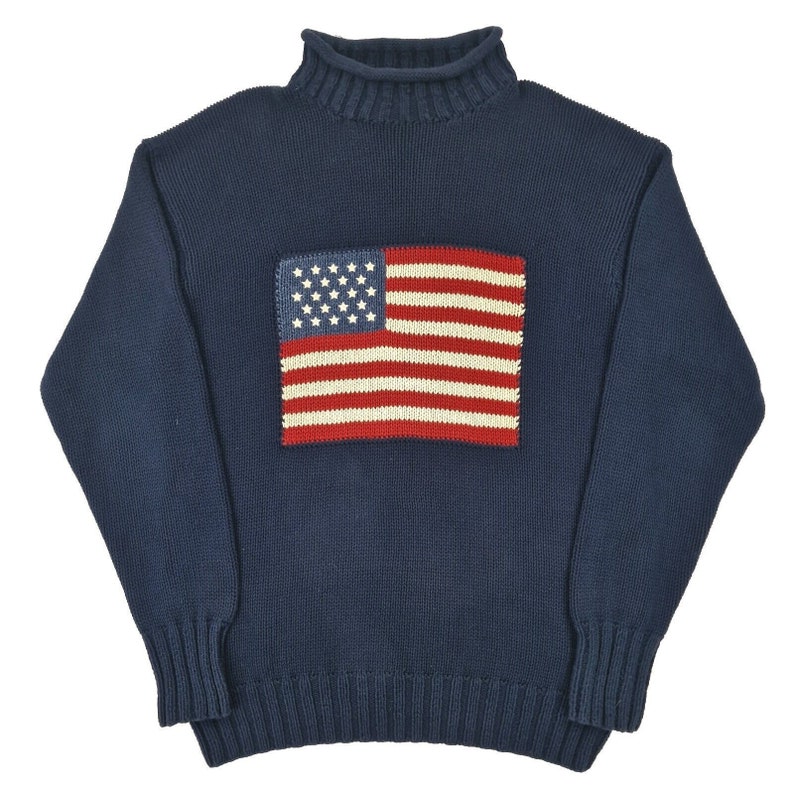 Polo Country Ralph Lauren Vintage Flag Knitted Jumper Blue Men's Small image 1