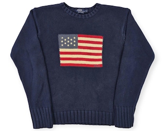 Jersey de punto Polo Ralph Lauren Vintage con la bandera de EE. UU., azul, talla L para hombre