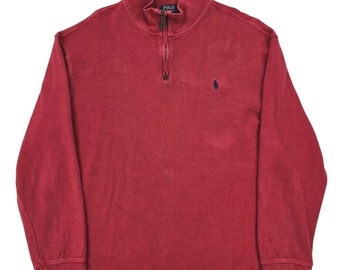 Felpa Polo Ralph Lauren Y2K con zip a 1/4 rossa da uomo XL