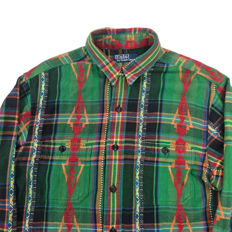 Polo Ralph Lauren Vintage Aztec Navajo Crazy Overshirt Flannel Men's ...