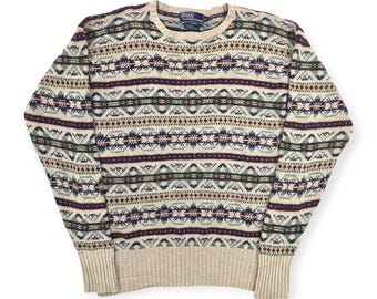 Jersey de punto vintage Fair Isle de Polo Ralph Lauren, azul, talla XL para hombre.