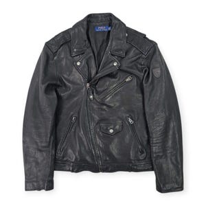 Polo Ralph Lauren Iconic Leather Motorcycle Bomber Jacket Black Men&#39;s Large