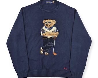 Jersey de punto Polo Golf Ralph Lauren Bear azul para hombre, talla XL