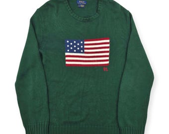 Polo Ralph Lauren Gebreide trui met Amerikaanse vlag, groen heren, groot