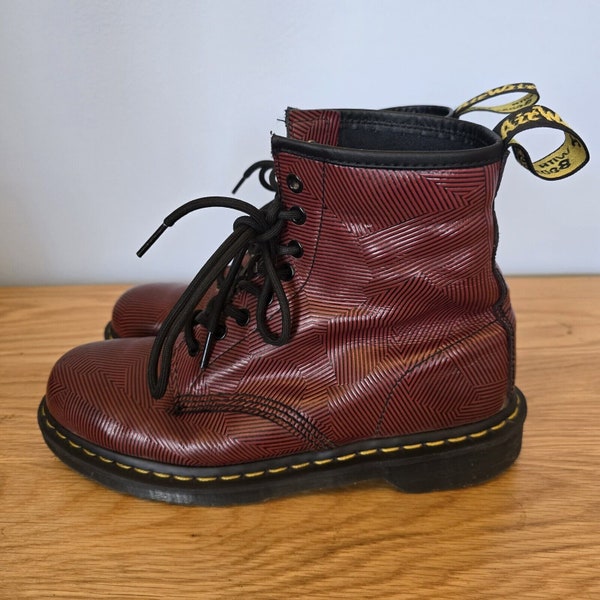 Dr Martens 1460 Rare Geostripe 8 Hole Oxblood Leather Boots Homme Taille UK 8