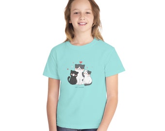 Amante de los gatos, Niños, algodón, suave, Camiseta de peso medio para jóvenes