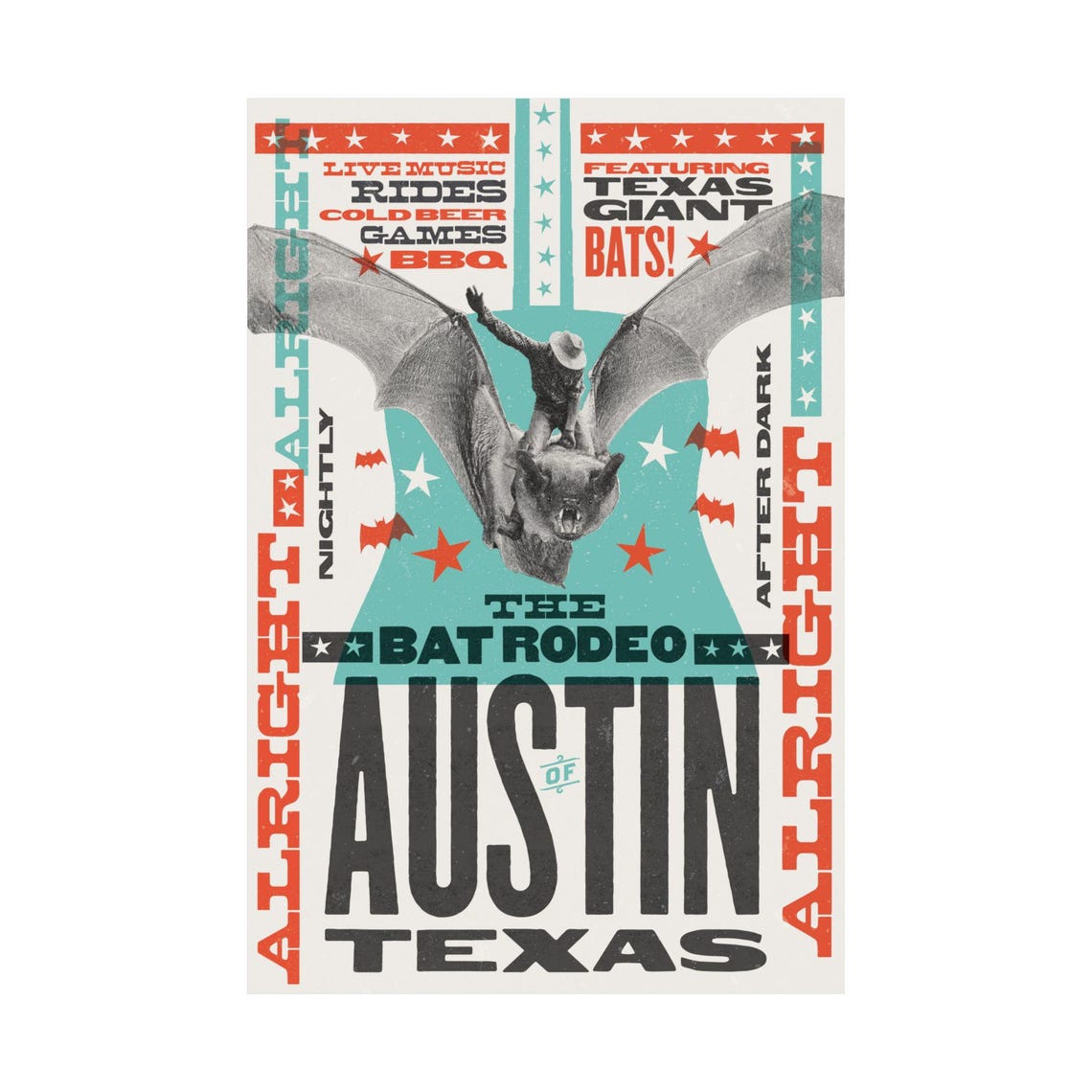 Austin Bat Rodeo Poster - Etsy