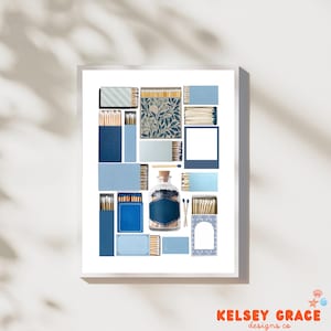 Blank Matchbox Print | Blue and White Matchbox Print | DIY Matchbox Collage Template | Matchbox Wall Art | Coastal Matchbox Print