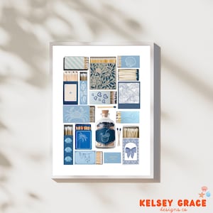 Blue and White Coastal Matchbox Print | Coastal Matchbox Wall Art | Beach Print | Coastal Cowgirl Print |Blue Coastal Trendy Matchbox