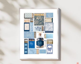 Blue and White Coastal Matchbox Print | Coastal Matchbox Wall Art | Beach Print | Coastal Cowgirl Print |Blue Coastal Trendy Matchbox