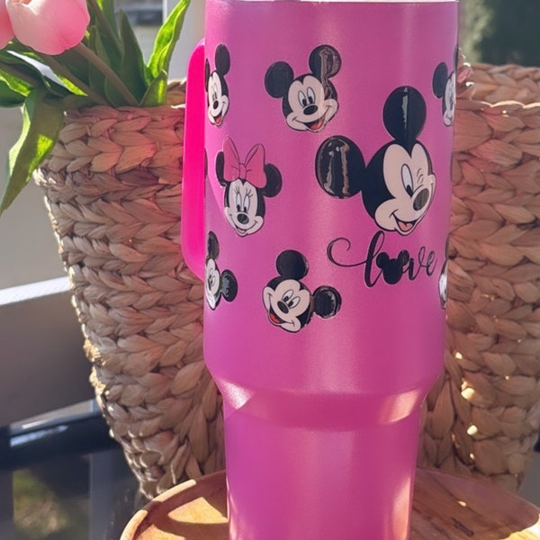 Mickey Mouse Love Large 40 oz stainless steel w/ stainless steel straw  (Stanley Cup Size) Tumbler