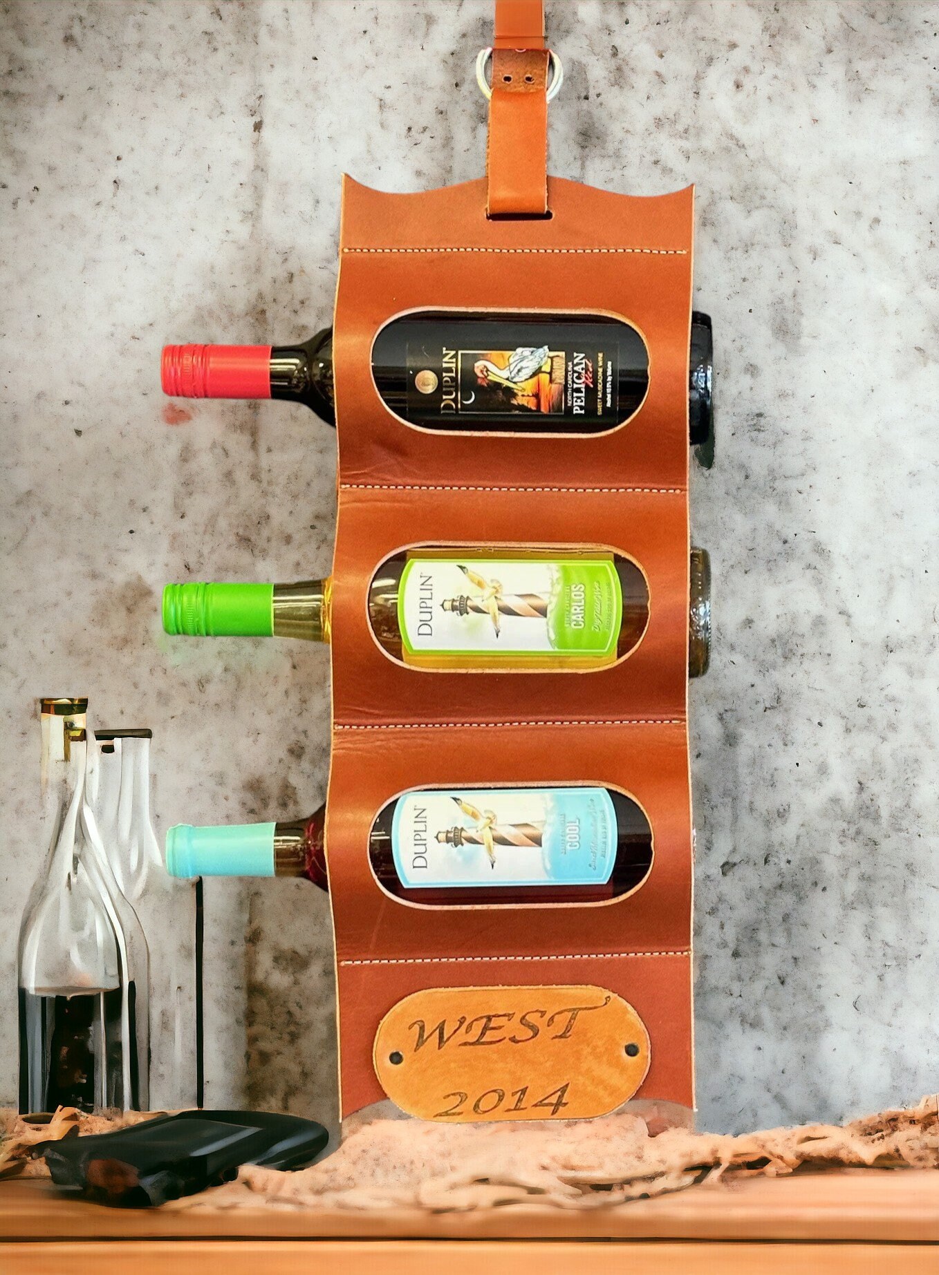Wine rack leather sale