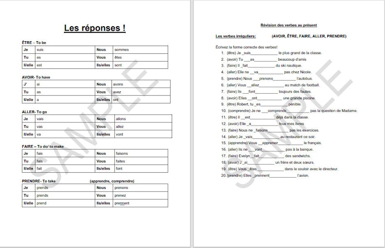 Left Conjugation Complete French Verb Lesson! - Etsy