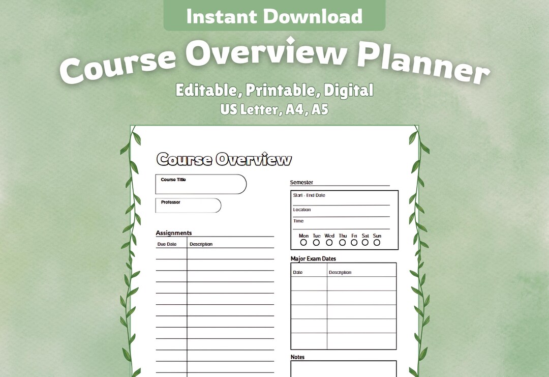 Course Overview, Printable, Digital, Course Planner, Course Organizer ...