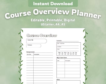 Course Overview, Printable, Digital, Course Planner, Course Organizer, Class Planner