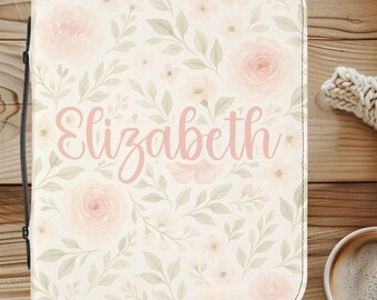 Women’s Floral Bible Cover, Custom Name Bible Protective Case with Handle, Zipper Bible Case, Wrap Around Cover, Christian Gift for Women