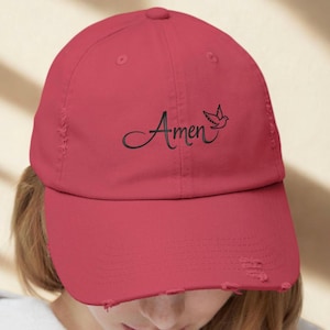 Christian &quot;Amen&quot; Distressed Hat, Faith Based Cap, Inspirational Hat, Religious Gift, Prayer Hat, Unisex Faith Hat, Christian Gift
