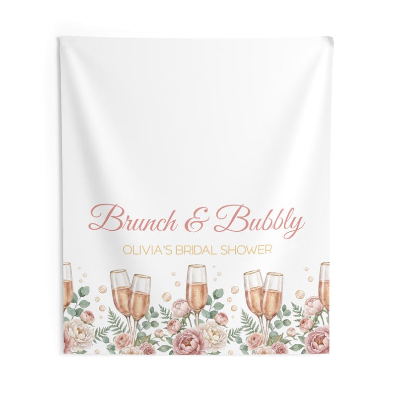 Runner da tavola per addio al nubilato "Brunch & Bubbly", decorazioni per addio al nubilato con champagne, brunch floreale rosa per addio al nubilato, addio al nubilato personalizzato immagine 12