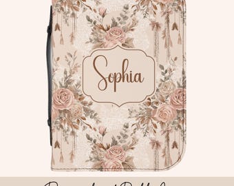 Personalized Floral Bible Cover Holder Boho Pink Custom Bible Case Gift for Women Cute Bible Bag Faith Accessories Monogram Bible Book Cover