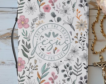 Floral Bible Cover, Inspirational Bible Cover, Christian Gifts, Religious Organizer, Church Accessory Custom Bible Zipper Case