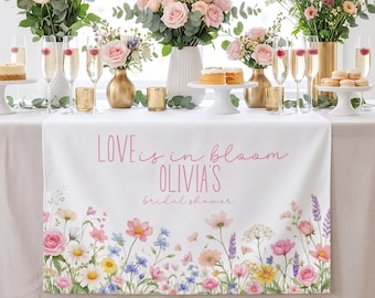 Love is in Bloom Sweetheart Table Runner | Personalized Bridal Shower Table Decor | Floral Bride Table Decoration Wildflower Bridal Party