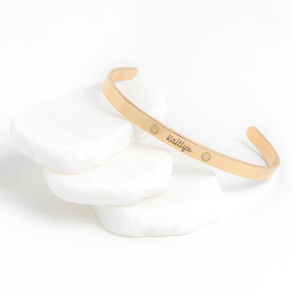 Beachvolleyball-Manschettenarmband - Individuell graviertes Edelstahl-Sportschmuckgeschenk, Fußball-, Jubel-, Softball-Trainergeschenk