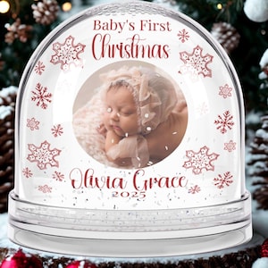 Personalized Baby Snow Globe, First Christmas Keepsake, Custom Photo & Name, Holiday Gift, Baby Shower Decoration, Christmas Memory Globe