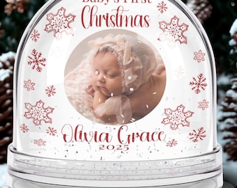 Personalized Baby Snow Globe, First Christmas Keepsake, Custom Photo & Name, Holiday Gift, Baby Shower Decoration, Christmas Memory Globe