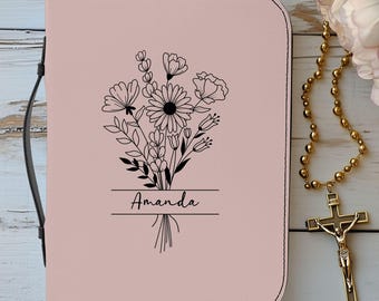 Personalized Floral Zipper Bible Cover: Customized Carry Case with Engraved Name for Women