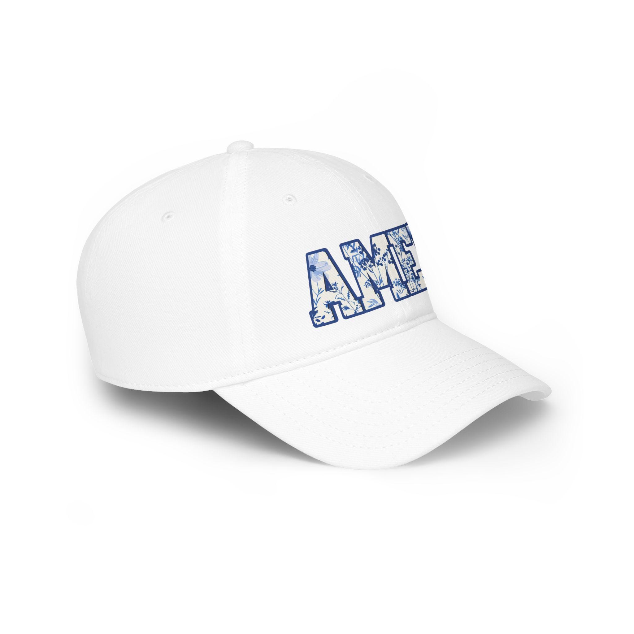 Embellished \'AMEN\' Ivory Floral Baseball Cap Amen Azalea White | Perforated Rope Hat | Custom-Branded  main image 3